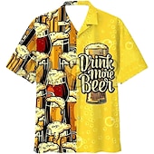 abordables Impression Rétro Vintage-Homme Imprimés Photos Bière Chemise Chemise hawaïenne Chemise Aloha Manche Courte Tropique Mode Hawaïen Casual Hawaïen Vacances Eté Printemps Col rabattu Imprimer Bouton bas Jaune clair Noir Jaune