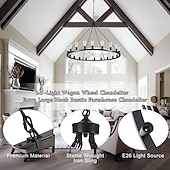 cheap Chandeliers-LED Chandelier Black on Wheels 20-Light Large Round Rustic Countryside Chandelier Industrial Light Fixture for Dining Room Living Room Kitchen Island Foyer Hallway