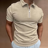 economico Vacanza-Per maschio Polo a nido d&#039;ape Da tutti i giorni Appuntamento Collo ripiegabile Maniche corte Moderno Tinta unita / tinta unita Mezza Zip Primavera estate Adattabile Nero Bianco Blu reale Grigio scuro