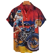 levne Retro vintage tisk-Pánské Písmeno Motor Pin Up Girl Košile Havajská košile Aloha košile Krátké rukávy Košile Přehnutý Vinobraní Tropický vzhled Módní ulice Ležérní Havajské Světle žlutá Černá Žlutá S M L