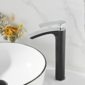 cheap Bathroom Sink Faucets-Bathroom Waterfall Sink Faucet, Basin Mixer Taps Tall Short Brass, Deck Mounted Single Handle One Hole Tap with Hot and Cold Hose Vessel Water Tap Washroom