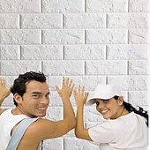 cheap Brick&amp;Stone Wallpaper-Cool Wallpapers White Foam Wall Mural Wall Panel Peel and Stick Wall Sticker Floral Removable Wall Covering, PVC/Vinyl Material Self adhesive Wallpaper, Room Wallcovering for Home Decoration