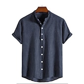 economico camicia da uomo con bottoni-Per uomo Camicia con colletto cinese Camicia con colletto alla coreana Camicia Estiva Camicia casual Camicia da Spiaggia Camicie a righe A righe Vacanza Streetwear Nero Bianco Giallo Verde chiaro