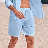 baratos Feriado-Homens Calção Shorts de linho Shorts de verão Shorts de praia Com Cordão Cintura elástica Tecido Conforto Respirável Ao ar livre Diário Para Noite Moda Roupa de rua Preto Branco