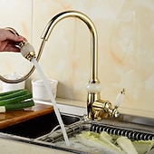 Χαμηλού Κόστους Αποσπώμενος Ψεκαστήρας-τραβήξτε έξω βρύση μίξερ νεροχύτη κουζίνας με ψεκαστήρα, 360 περιστρεφόμενες βρύσες κουζίνας με ψηλό τόξο, vintage μονή λαβή βρύση νερού δοχείου μιας τρύπας με κρύο ζεστό σωλήνα χρυσό ροζ χρυσό