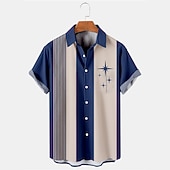 Men's Stripes Geometric Pattern Shirt Summer Shirt Casual Shirt Short Sleeve Fashion 1950s Casual Daily Summer Turndown Pocket Print Blue4