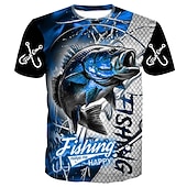 Men's Graphic Fishing T Shirt Tee Short Sleeve T shirt 3D Print Crew Neck Shirt Vintage Fashion Designer Outdoor Casual Daily Blue Spring & Summer Clothing Apparel S M L XL 2XL 3XL4