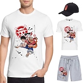 halpa Sarjakuva- ja elokuvahahmografiikka-One Piece Apina D.Luffy T-paita Shortsit Lippalakki Painettu Kuvitettu Käyttötarkoitus Miesten Aikuisten Kuuma leimaus Rento / arki