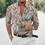 preiswerte Tropische Pflanzen-Herren Blätter Tropische Pflanzen Hemd Hawaiihemd Sommerhemd Aloha-Shirt Langarm Hemd Umlegekragen Modisch Designer Brautkleider schlicht Urlaub Täglich Festtage Hellgrün Rosa Dunkelgrün 3D-Druck S M
