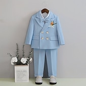 cheap Boy&#039;s Formal Suit-4 Pieces 5 Roots Ring Bearer Suit Boys Kids Suit Formal Suit Suit &amp; Blazer Shirt &amp; Pants Casual Fashion Daily Solid Color Pink Blue Green Cotton