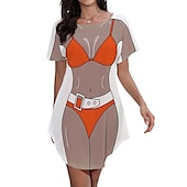 billiga Rolig grafik-dambikiniskjorta täcka upp klänning rolig söt bikinitryck för badkläder kortärmad 3d-grafik baggy badkläder täckning