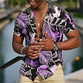cheap Tropical Plants-Men&#039;s Leaves Tropical Plants Shirt Summer Hawaiian Shirt Aloha Shirt Short Sleeve Shirt Cuban Collar Sports Fashion Streetwear Outdoor Casual Hawaiian Black Yellow Red S M L