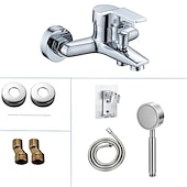 abordables Robinets de douche-mitigeur de douche robinet mural chromé avec douchette, fond g1/2 mitigeur de douche rond mitigeur mural