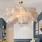 economico Luci Isola cucina-lampadario a sospensione a led splendido extra large 70cm 6 luci bianco bouquet di piume di struzzo lampada a sospensione romantico apparecchio di illuminazione montato per camera da letto ristorante