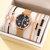 abordables Montres à quartz-5 pièces/ensemble montre pour femme ensemble de montre à quartz coréen décontracté pour femme