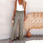 cheap Plain Cotton Linen Pant-Women&#039;s Wide Leg Cotton Linen Pants Baggy Pants Vacation Solid Full Length Mid Waist Elastic Waist Wide Leg Baggy Comfort Micro-elastic Casual Holiday Black White Wine Green Summer Spring Regular Fit