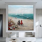 abordables Peintures paysages-Peinture à l&#039;huile Hang-peint Peint à la main Carré Paysage Moderne Toile étirée / Toile tendue
