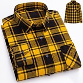voordelige Overhemden voor heren-Voor heren Overhemd Strepen en Plaid Bruiloft liiketoiminta Kastanjebruin Donker Rood Geel Donker Marine Lange mouw Opstaande boord Lente &amp; Herfst Kleding