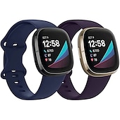 baratos Pulseiras de relógio Fitbit-2 por Pacote Pulseira de Smartwatch Compatível com Fitbit Versa 3 Sense Silicone macio Relógio inteligente Alça Ajustável Loop Solo Mulheres Homens Pulseira Esportiva Substituição Pulseira