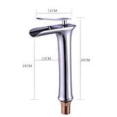 economico Classici-miscelatore lavabo bagno a cascata alto, lavabo monocomando rubinetti lavabo monocomando bagno con tubo acqua calda e fredda monoblocco vaso acqua rubinetto in ottone montato a ponte