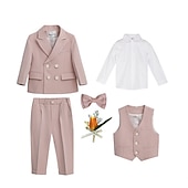 cheap Boy&#039;s Formal Suit-4 Pieces 5 Roots Ring Bearer Suit Boys Kids Suit Formal Suit Suit &amp; Blazer Shirt &amp; Pants Casual Fashion Daily Solid Color Pink Blue Green Cotton