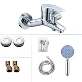 abordables Robinets de douche-mitigeur de douche robinet mural chromé avec douchette, fond g1/2 mitigeur de douche rond mitigeur mural