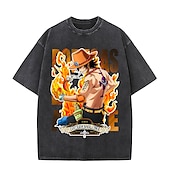 cheap Cartoon &amp; Movie Character Graphic-One Piece Monkey D. Luffy T-shirt Oversized Acid Washed Tee Print Graphic For Couple&#039;s Men&#039;s Women&#039;s Adults&#039; Acid Wash Casual Daily