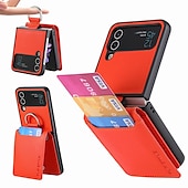 זול מארז סמסונג-נרתיק טלפון לסמסונג גלקסי Z Flip 6 Z Flip 5 Z Flip 4/3/2 כיסוי אחורי פליפ עם מחזיק כרטיסים מחזיק סטנד עור PC PU בצבע אחיד