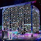 billige Solstrengelys-300leds solcellegardinlys utendørs innendørs solcellestrenglys utendørs vanntette eventyrvindulys blinklys 8 moduser juledekorasjon for hjemmehage uteplass bryllupsfest