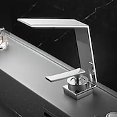 economico Classici-Rubinetto miscelatore lavabo a cascata, rubinetti lavabo lavabo monocomando lavabo monocomando con tubo caldo e freddo, monoblocco vaso acqua rubinetto in ottone montato a ponte