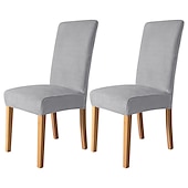 economico Fodera per sedia da pranzo-Coprisedia da pranzo 2 pezzi, coprisedia elasticizzato in velluto bordeaux, coprisedia lavabile in spandex con protezione inferiore elastica, motivo floreale in stile fattoria per sala da pranzo,