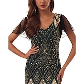cheap Outfits-Flapper Dress The Great Gatsby 6 Pcs Retro Vintage Roaring 20s 1920s With Accessories Set Outfits Cocktail Dress Women&#039;s Sequins Costume Vintage Cosplay Party Evening Dress
