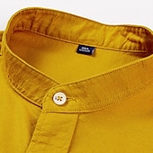 cheap Men&#039;s Oxford Shirts-Men&#039;s Chinese Collar Shirt Mandarin Collar Shirt Dress Shirt Oxford Shirt Collarless Shirt Plain Wedding Outdoor Sea Blue White Yellow Navy Blue Long Sleeve Stand Collar Spring &amp;  Fall Clothing