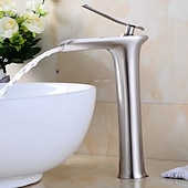 economico Classici-miscelatore lavabo bagno a cascata alto, lavabo monocomando rubinetti lavabo monocomando bagno con tubo acqua calda e fredda monoblocco vaso acqua rubinetto in ottone montato a ponte