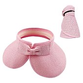 cheap Home Hats-Summer Foldable Empty Straw Hat Portable Outdoor Sunscreen Big Edge Sunshade Anti-ultraviolet Bow Beach Hat