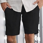 economico Casa-Per uomo Pantaloncini Pantaloncini di lino Pantaloncini estivi Pantaloncini da spiaggia Tasche Liscio Comfort Traspirante Esterno Giornaliero Per uscire Di tendenza Streetwear Nero Blu