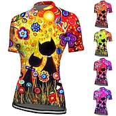 baratos Camisolas femininas-Mulheres Camisa para Ciclismo Gráfico Botânico floral Manga Curta Moto Camisa / Roupas Para Esporte Blusas com 3 bolsos traseiros Ciclismo de Montanha Ciclismo de Estrada Secagem Rápida Tiras