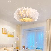 economico Luci a sospensione-lampadario a sospensione a led dimmerabile 50cm Lampada a sospensione a bouquet di piume bianche a 1 luce romantica apparecchio di illuminazione montato per la camera da letto del ristorante