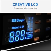 رخيصةأون شواحن لاسلكية-8USB للهاتف المحمول سريع الشحن شاشة رقمية QC3.0 فلاش شحن سريع متعدد الوظائف PD شحن سريع شاحن متعدد المنافذ مع شاشة عرض