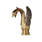 baratos Clássico-torneira misturadora de pia de banheiro vintage forma de cisne de latão, torneiras de lavatório monobloco alça única um furo montado no convés, mono torneira de vaso de água quente e fria mangueira retrô antigo