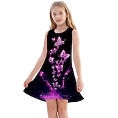tanie Sukienka motyl 3D-Dzieci Dla dziewczynek Sukienka Graficzny Motyl Bez rękawów Na zewnątrz Codzienny Moda Śłodkie Codzienny Poliester Nad kolano Codzienne sukienki Sukienka A line Sukienka na szerokich ramiączkach Lato