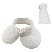 cheap Home Hats-Summer Foldable Empty Straw Hat Portable Outdoor Sunscreen Big Edge Sunshade Anti-ultraviolet Bow Beach Hat