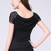 voordelige Latin danskleding-Latijnse dans Ballroomdansen Sportkleding Top Geplooid Pure Kleur Gesplitst Dames Prestatie Opleiding Korte mouw Netstof Melkvezel