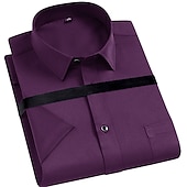 cheap Men&#039;s Dress Shirts-Men&#039;s Dress Shirt Non Iron Shirt Collared Shirt Button Up Shirt Plain Wedding Work Black White Yellow Pink Short Sleeve Square Neck Summer Clothing Apparel Print