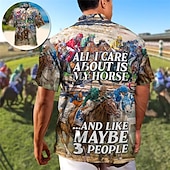billige Dyremønster-Kentucky Derby Herre Hest Øl Hesteveddeløp Skjorte Hawaii skjorte Skjorte med knapper Kortermet Sport Mote Gatemote utendørs Avslappet Hawaiisk Sommer Vår cubansk krage Trykt mønster Morsomme