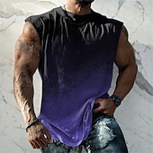 billiga T-shirts med 3D-tryck till herrar-Herr Grafisk Lutning Linne Ärmlös T-shirt för män T-shirt i dubbel färg Ärmlös Remmar T-shirt 3D-tryck Rund hals Skjorta Mode Designer Muskel Dagligen Sport Gym Gul Blå Purpur Vår &amp; sommar Kläder S M