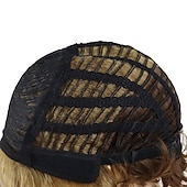 cheap Older Wigs-Synthetic Short Wigs for White Women Sandy Blonde Wig with Bangs Mix Brown Color Curly Wig Hair Ombre Elderly Wig Mom