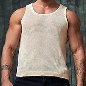 お買い得  ジム用タンクトップ-男性用 タンクトップ ベストトップ アンダーシャツ ノースリーブシャツ ノースリーブ クルーネック 夏 平織り ファッション 日常 スポーツ ニット バケーション スポーツ お出かけ ホワイト メンズトップTシャツ