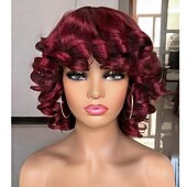 tanie Peruki najwyższej jakości-krótkie kręcone peruki dla czarnych kobiet z grzywką duże sprężyste puszyste perwersyjne kręcone peruki odporne na ciepło miękkie syntetyczne 2 odcienie ombre najciemniejszy brąz krótkie kręcone afro