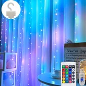 abordables Alimentado por USB-Luces de cortina de ventana de cambio de color 3M x 3M luces colgantes LED alimentadas por USB con control remoto para dormitorio bodas y decoración de paredes - 16 colores